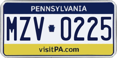PA license plate MZV0225