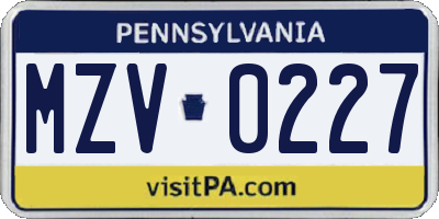 PA license plate MZV0227