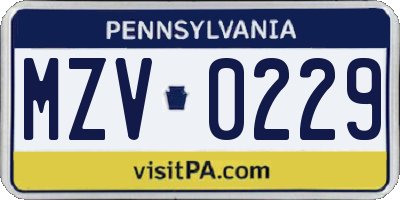 PA license plate MZV0229