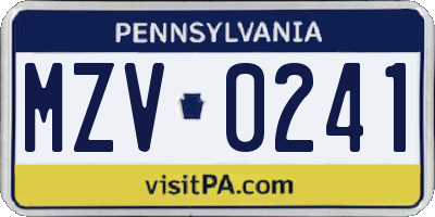 PA license plate MZV0241