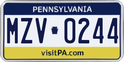 PA license plate MZV0244