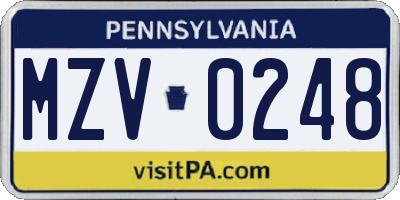 PA license plate MZV0248