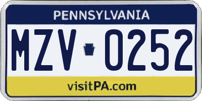PA license plate MZV0252