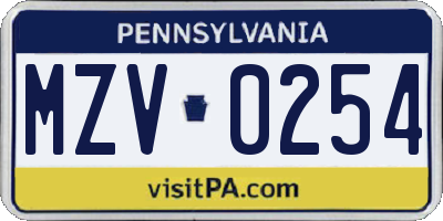 PA license plate MZV0254