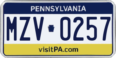PA license plate MZV0257
