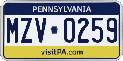 PA license plate MZV0259