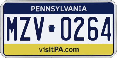 PA license plate MZV0264