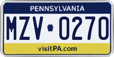 PA license plate MZV0270