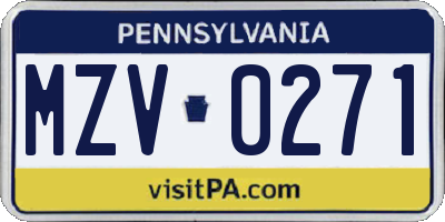 PA license plate MZV0271