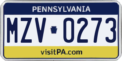 PA license plate MZV0273