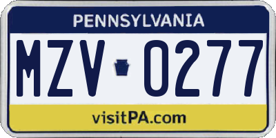 PA license plate MZV0277