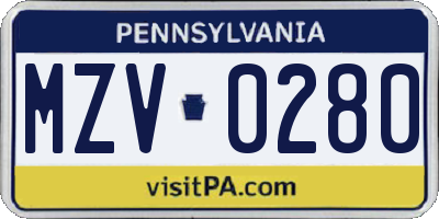 PA license plate MZV0280