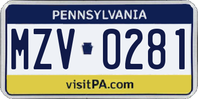 PA license plate MZV0281
