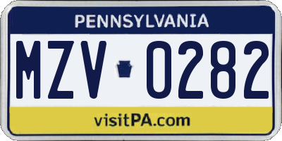 PA license plate MZV0282