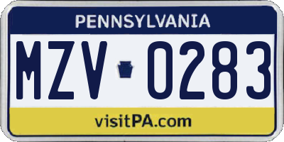 PA license plate MZV0283
