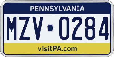 PA license plate MZV0284