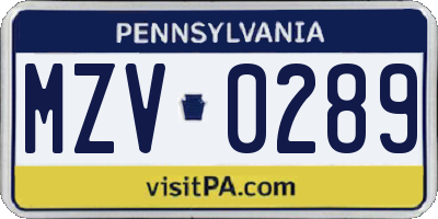 PA license plate MZV0289