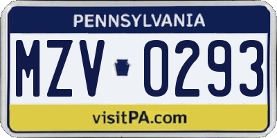 PA license plate MZV0293