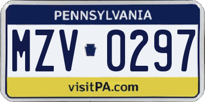 PA license plate MZV0297