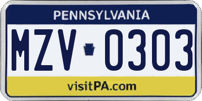 PA license plate MZV0303