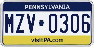 PA license plate MZV0306