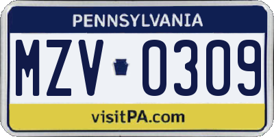 PA license plate MZV0309