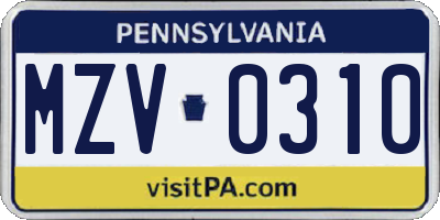 PA license plate MZV0310