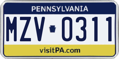 PA license plate MZV0311