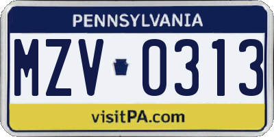 PA license plate MZV0313