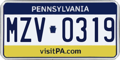 PA license plate MZV0319