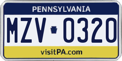 PA license plate MZV0320