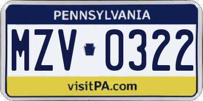 PA license plate MZV0322