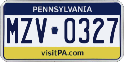 PA license plate MZV0327