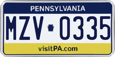 PA license plate MZV0335