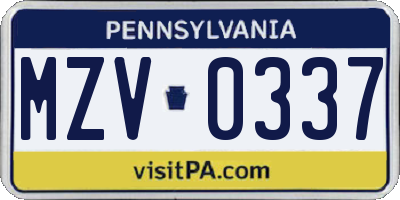 PA license plate MZV0337
