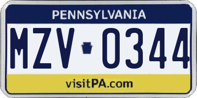 PA license plate MZV0344