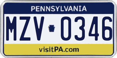 PA license plate MZV0346