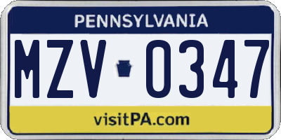 PA license plate MZV0347