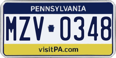 PA license plate MZV0348