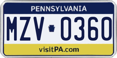 PA license plate MZV0360