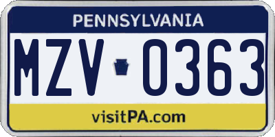 PA license plate MZV0363