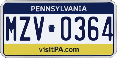 PA license plate MZV0364