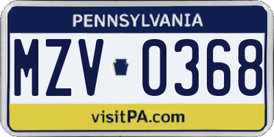 PA license plate MZV0368