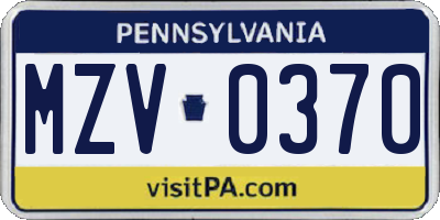 PA license plate MZV0370