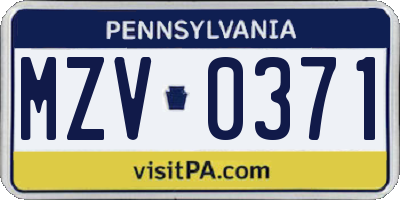 PA license plate MZV0371