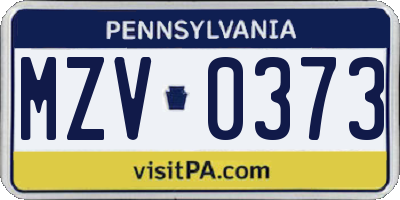 PA license plate MZV0373