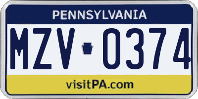 PA license plate MZV0374