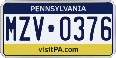 PA license plate MZV0376