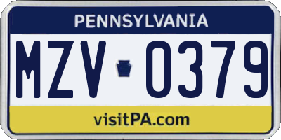 PA license plate MZV0379