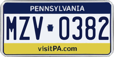 PA license plate MZV0382